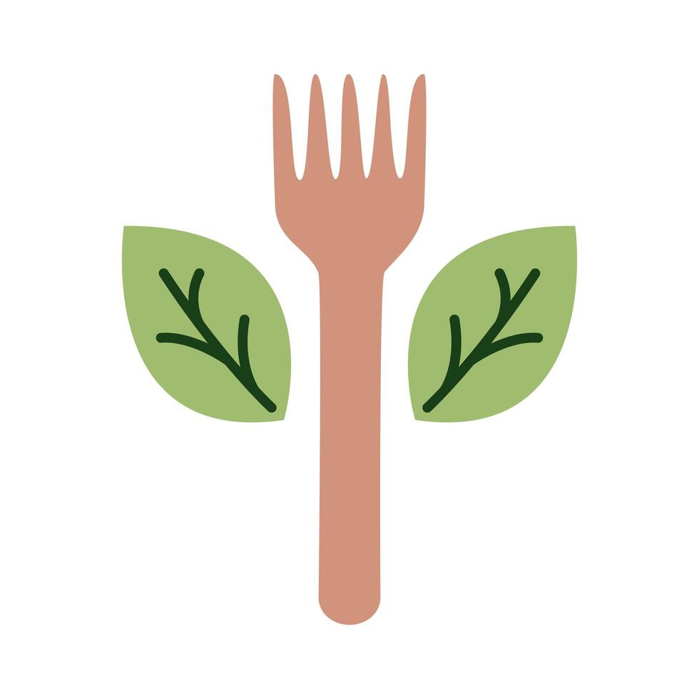 fork with leafs plant organic flat style vector