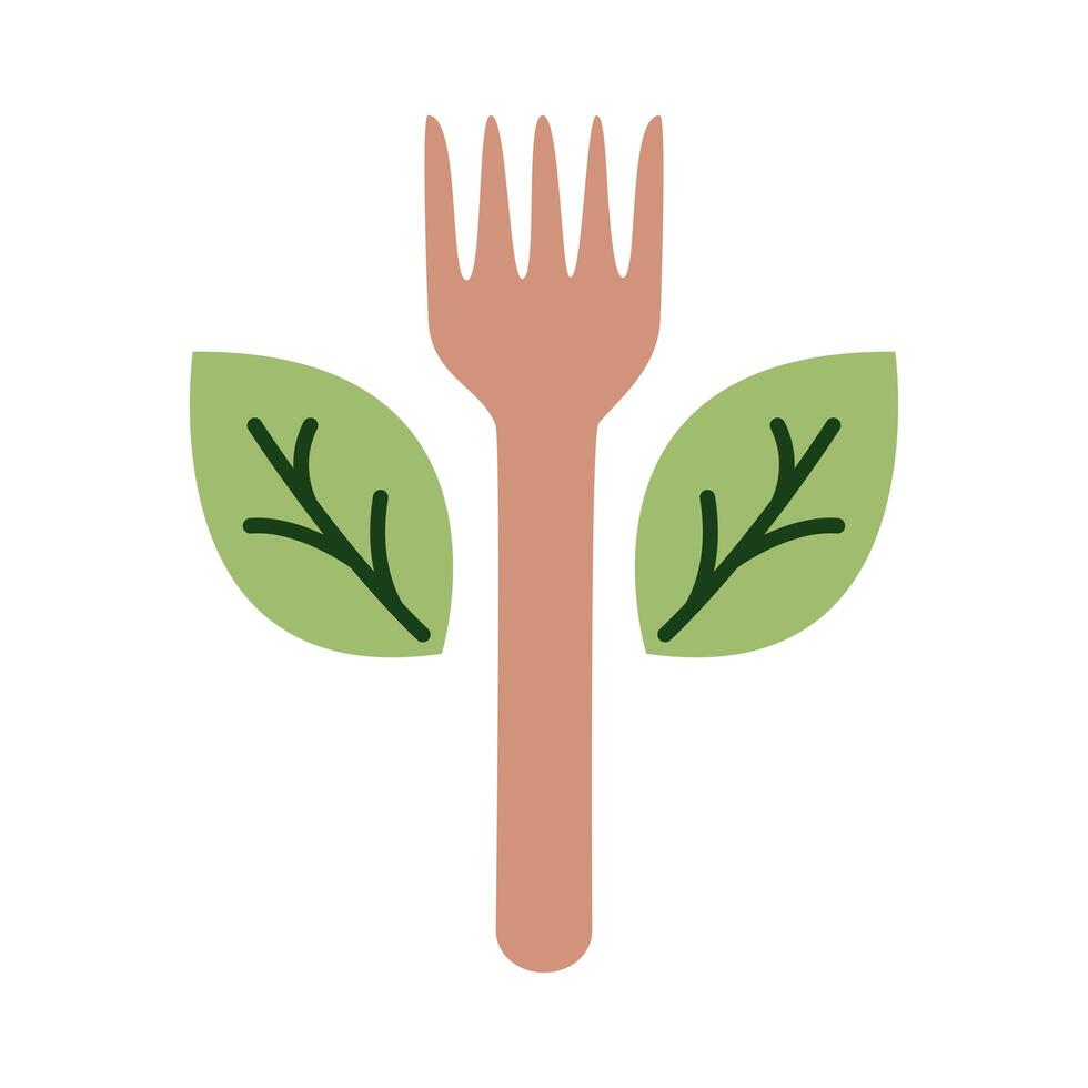 fork with leafs plant organic flat style vector