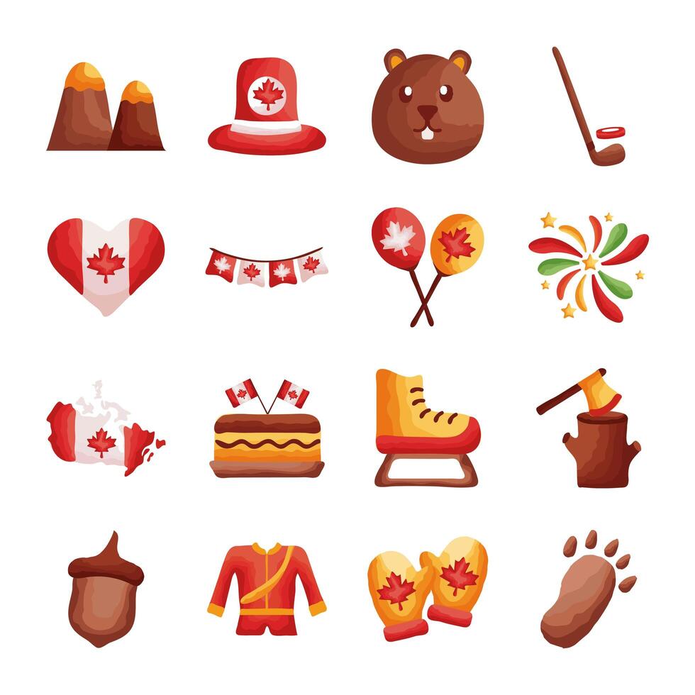 bundle of canadian set icons vector