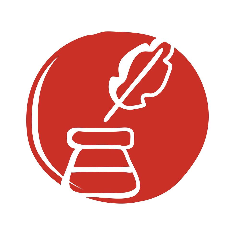 ink bottle and feather block style icon vector