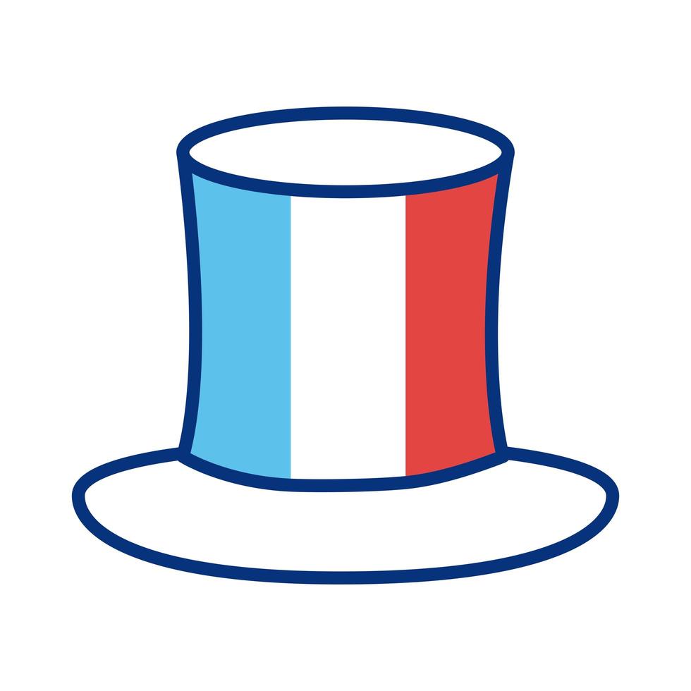 sombrero de copa con icono de estilo de línea de bandera de francia vector