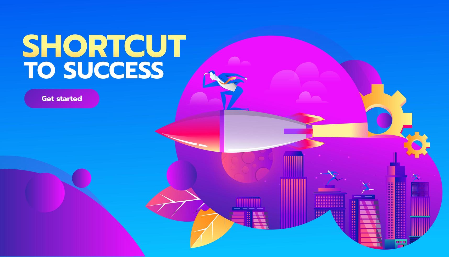 Business competition concept. Businessman flying forward with a rocket engine racing to success on business. Vector concept illustration with flat style