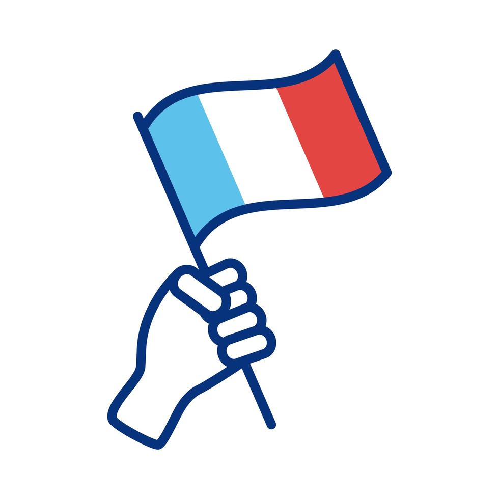 mano con icono de estilo de línea de bandera de Francia vector