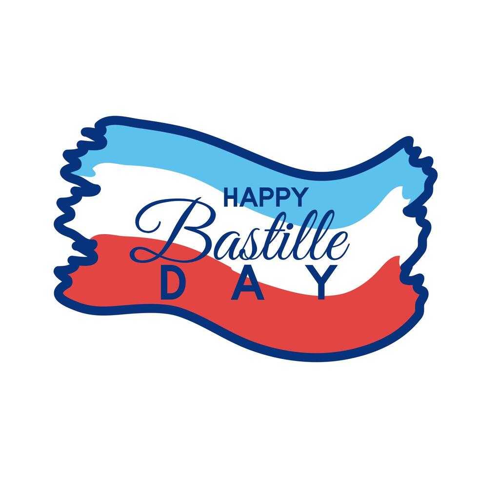 france flag and bastille day lettering line style vector