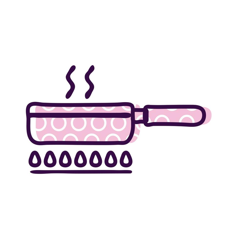 Frying pan on fire line and fill style icon vector design