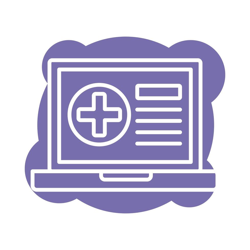 laptop with telemedicine block style icon vector