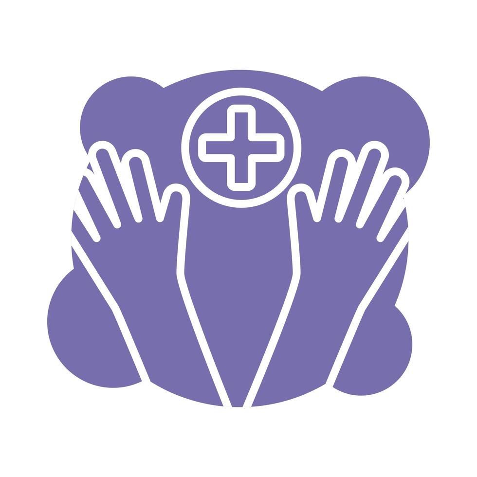 rubber gloves with medical cross block style icon vector