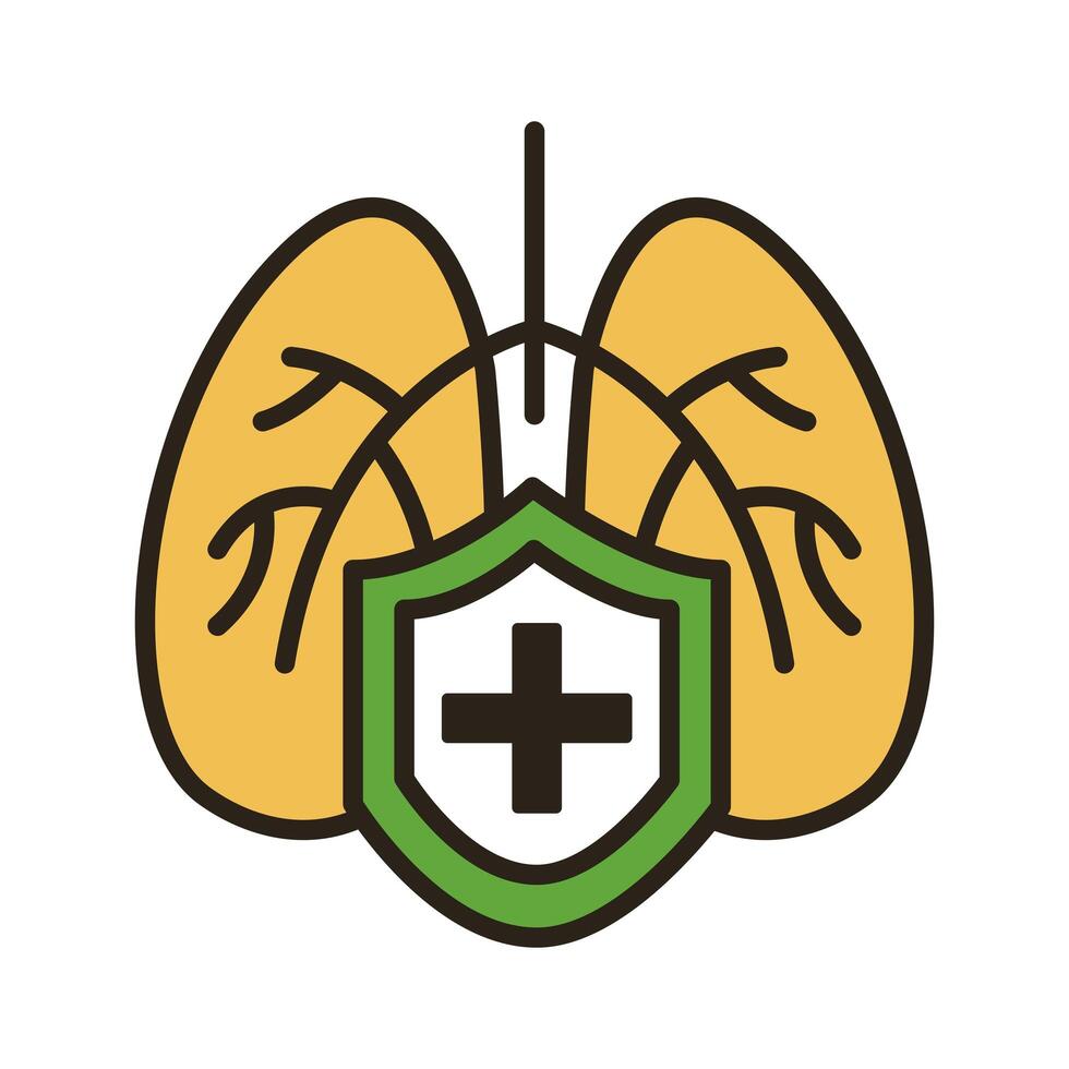 human lungs with shield line duo color style icon vector