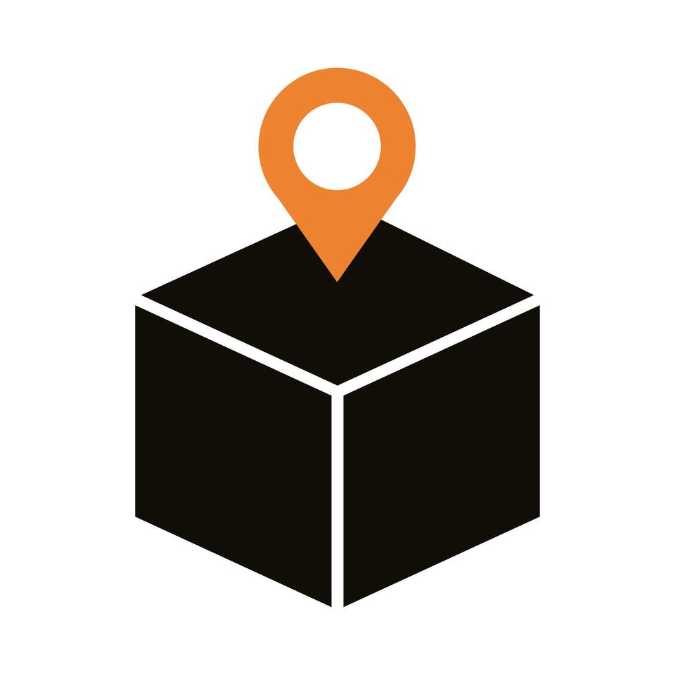 box carton with pin location delivery service silhouette style vector