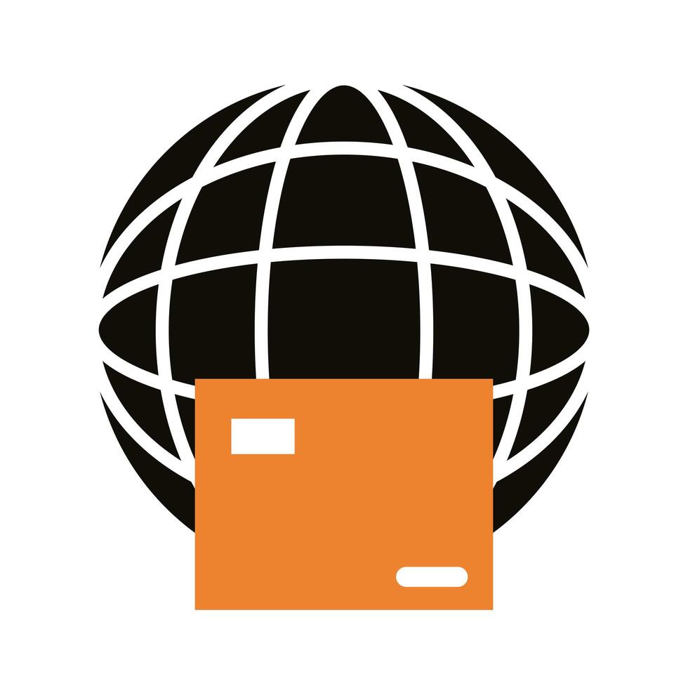box carton with sphere browser delivery service silhouette style vector