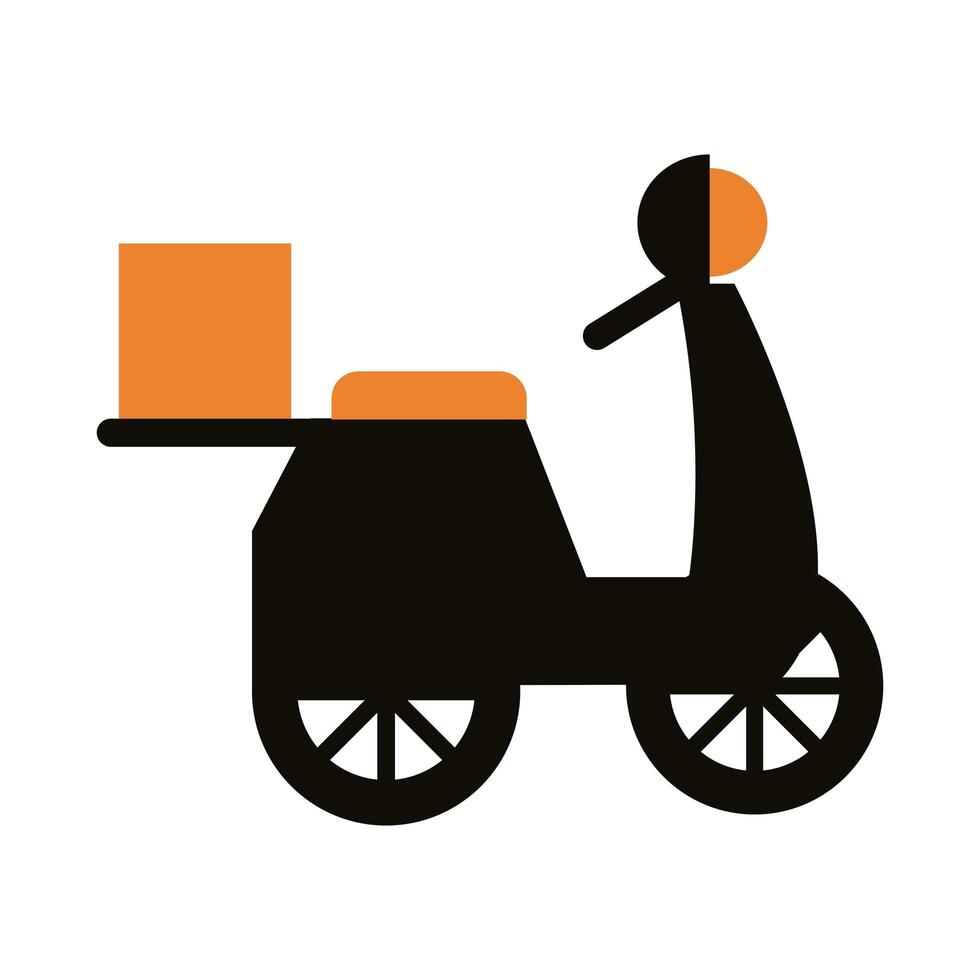 motorcycle with box carton delivery service silhouette style vector