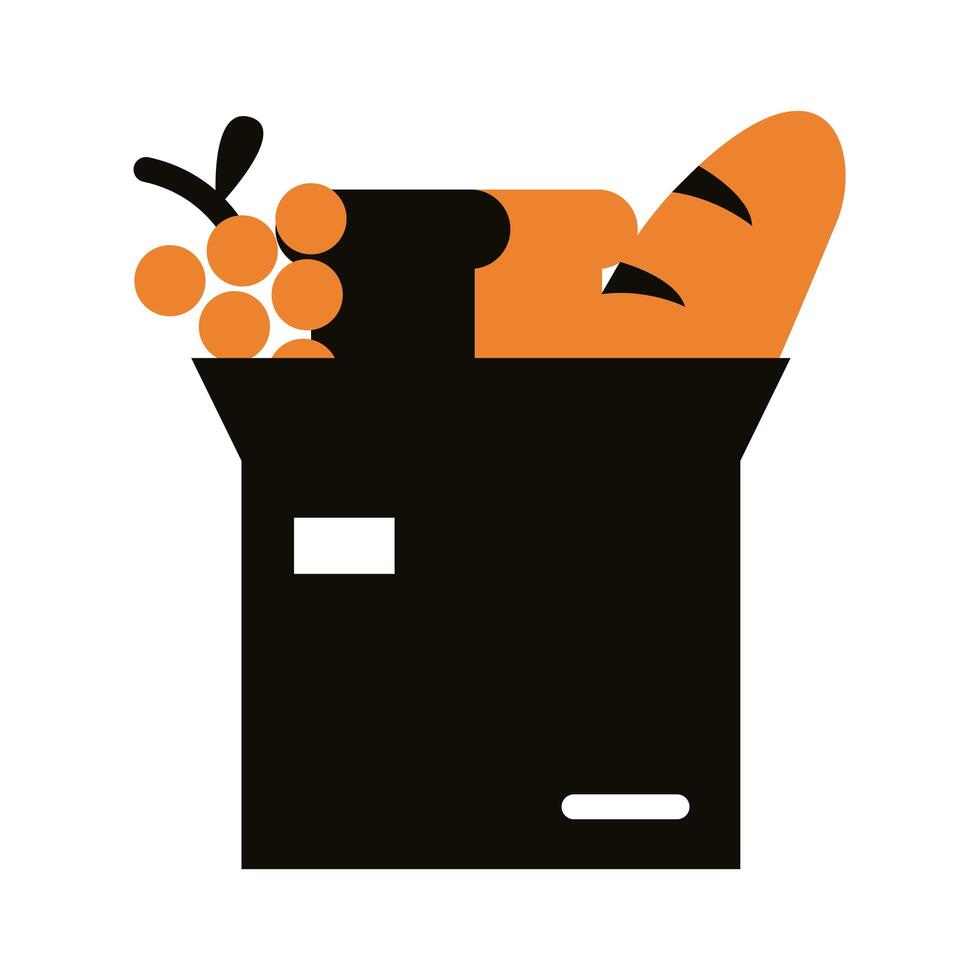 box carton with groceries delivery service silhouette style vector