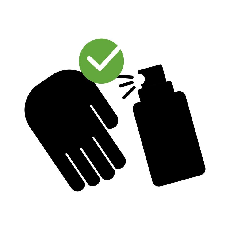 hand with spray bottle medical product silhouette style vector