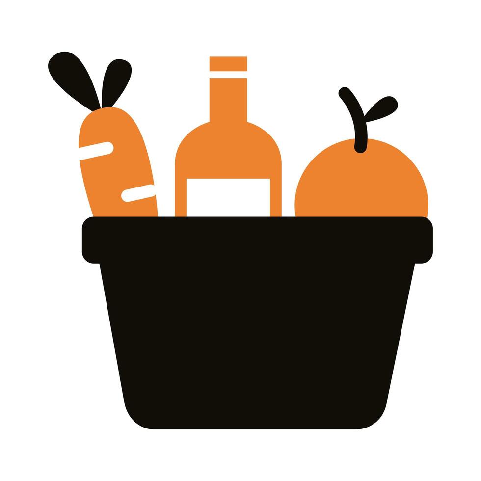 groceries in shopping basket delivery service silhouette style vector