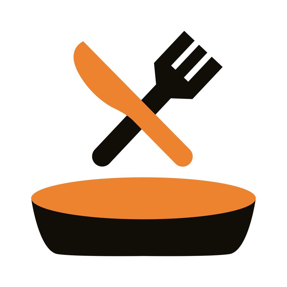 fork and knife with dish delivery service silhouette style vector