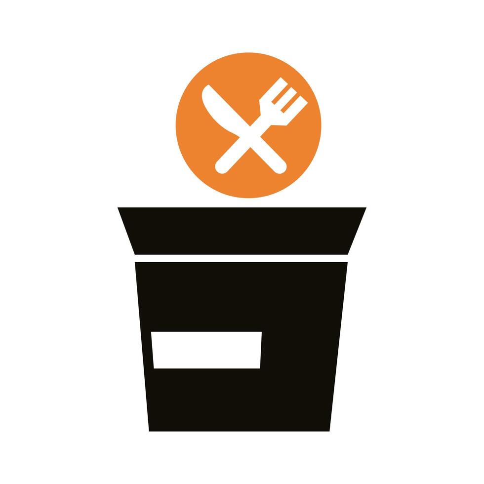 food box with fork and knife delivery service silhouette style vector