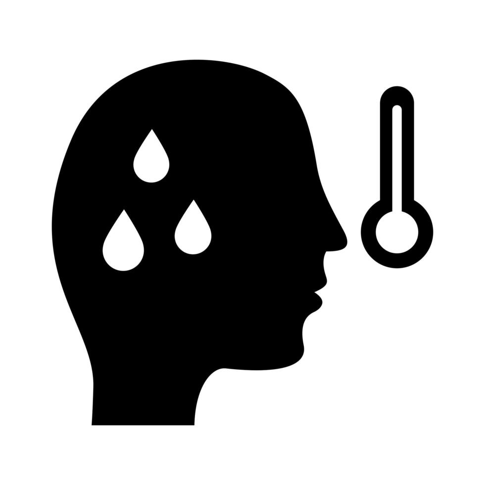 person with fever covid19 symptom silhouette style icon vector