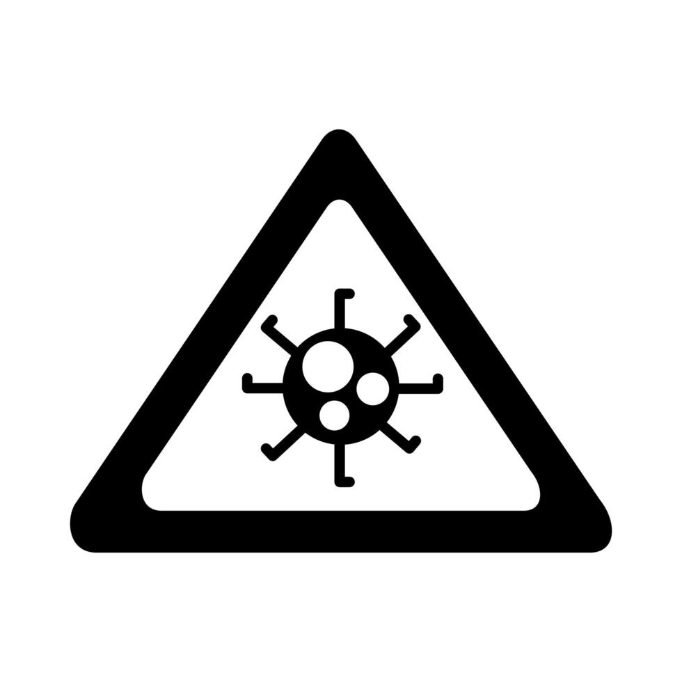 señal de precaución estilo de silueta de partículas de virus covid19 vector