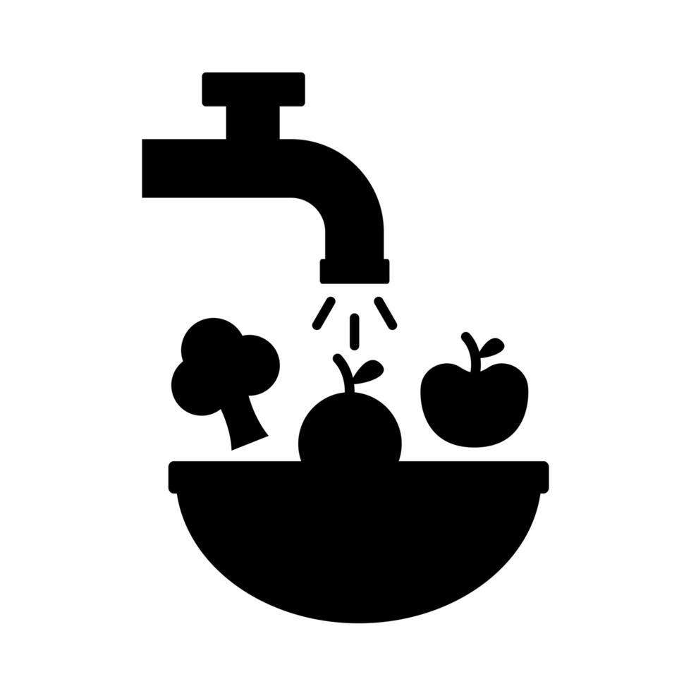 washing the vegetables healthy silhouette style vector