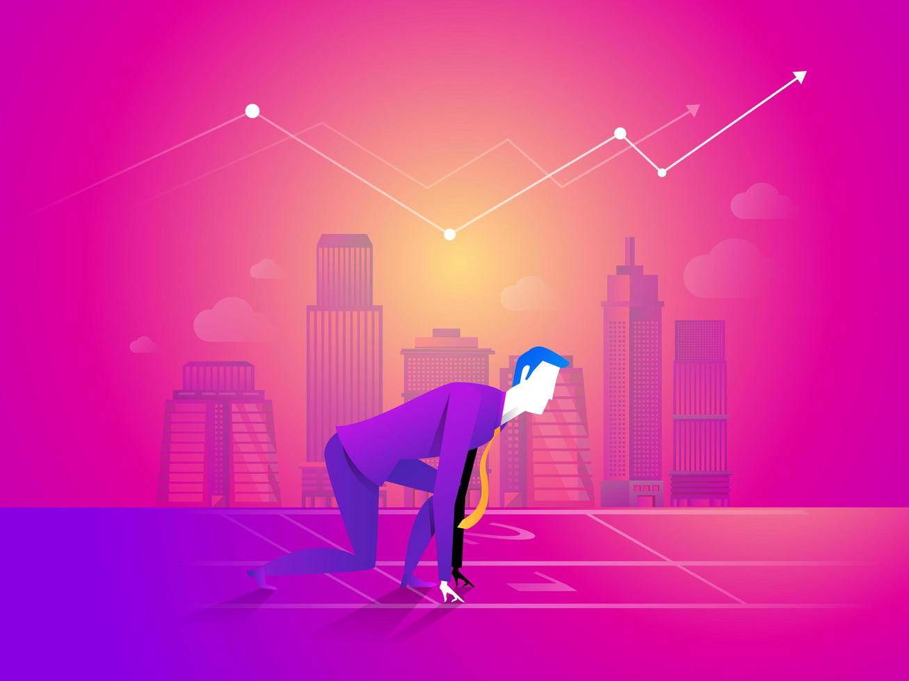 Business man is ready to run at start point on business chart background. vector