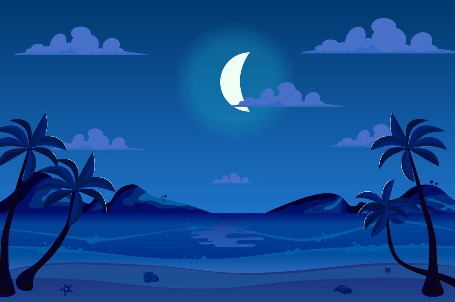 noche de luna en el fondo del paisaje de la orilla del mar vector