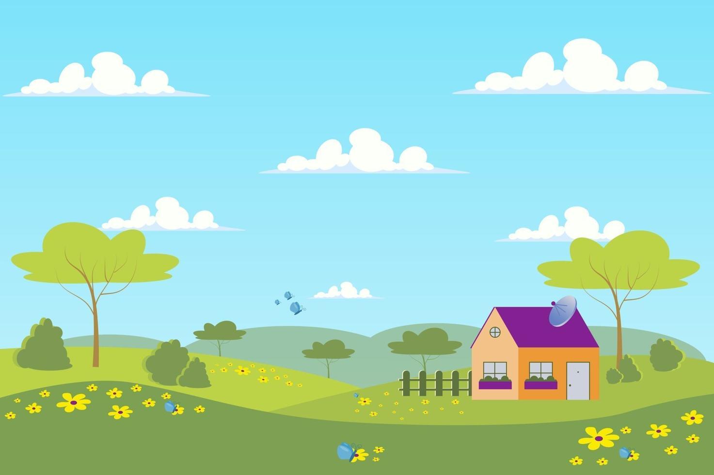 Spring village landscape background vector
