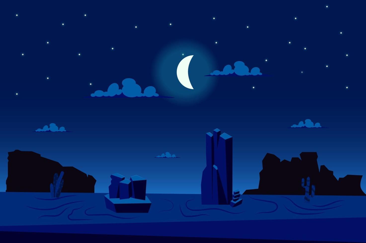 Moonlight night at desert landscape background vector