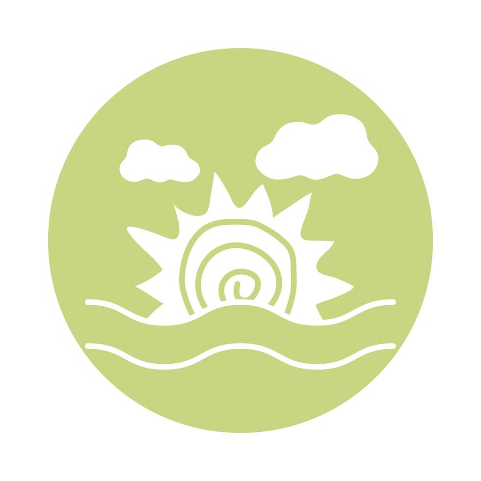 summer sun with sea waves block icon vector