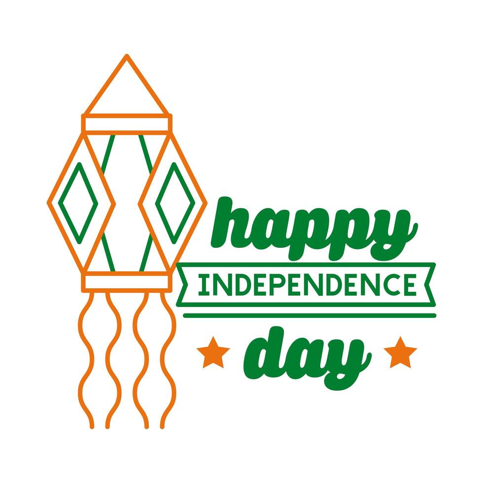 Independece day india celebration with lantern hanging line style icon vector
