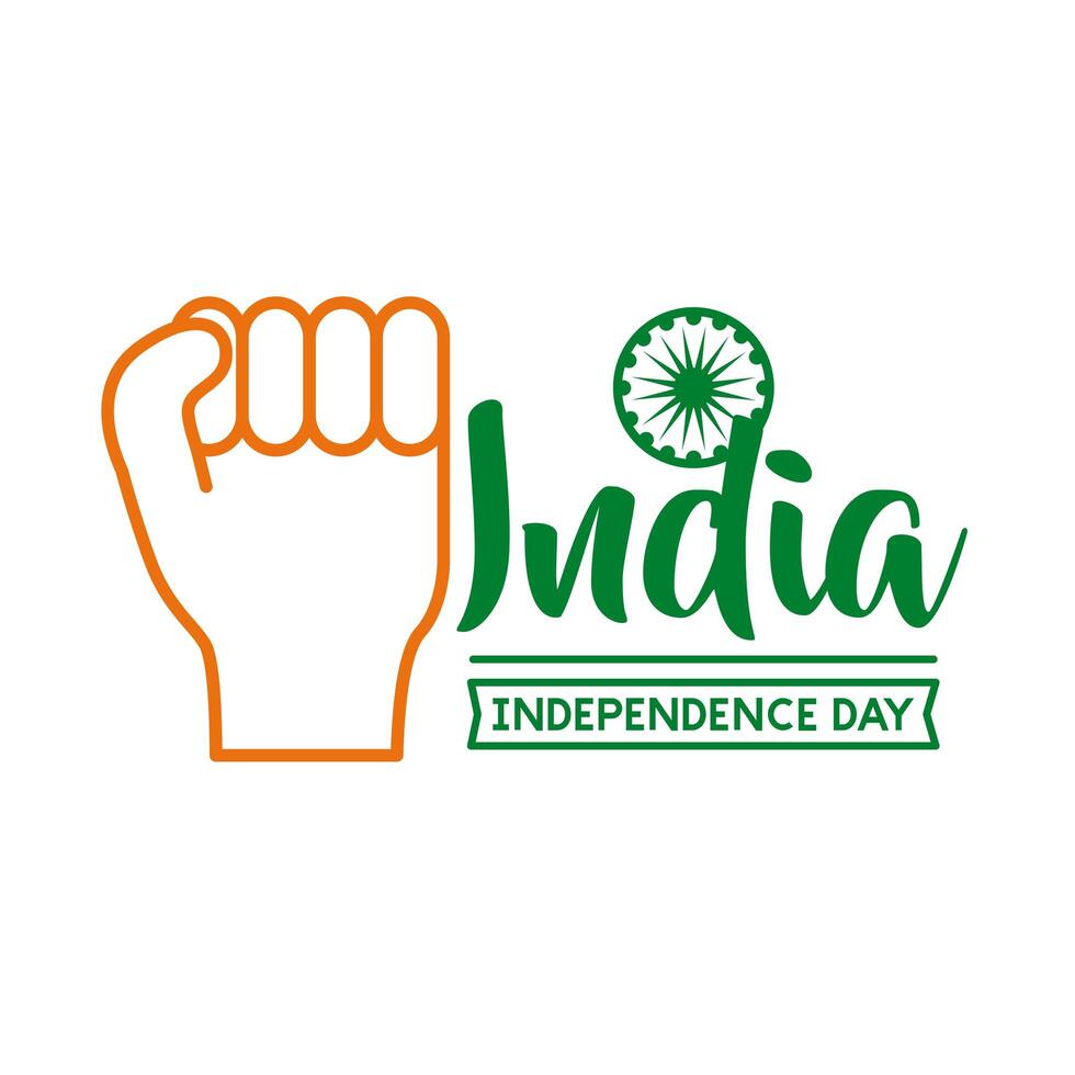 Independece day india celebration with hand fist painted line style icon vector