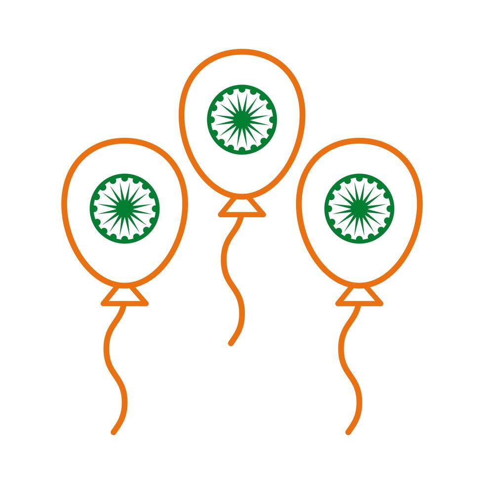 globos de helio con estilo de línea del día de la independencia india ashoka shakras vector