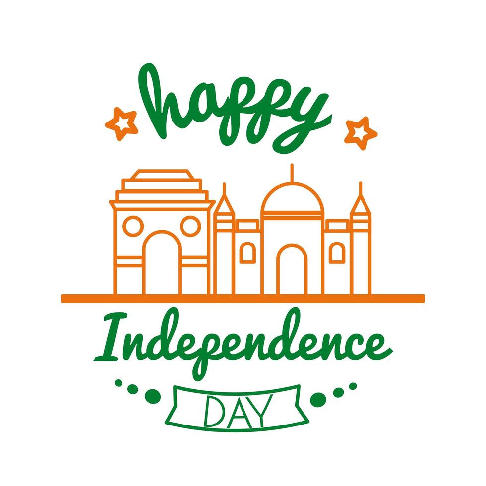 celebración del día de la independencia india con icono de estilo de línea de construcción de mezquita vector