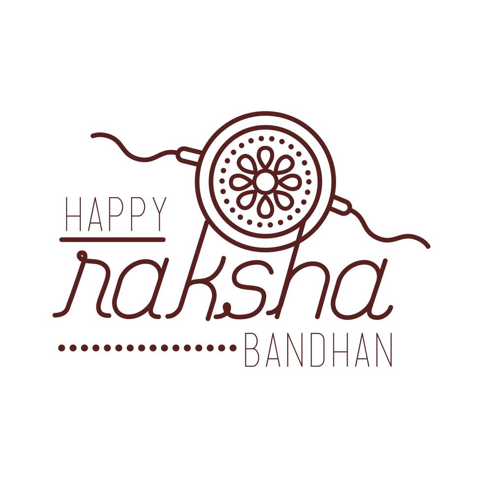 happy raksha bandhan celebration with wristband line style vector