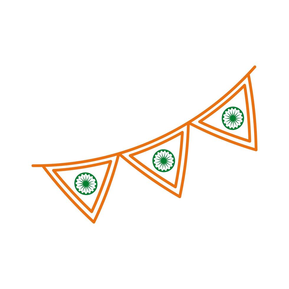 Independece day india celebration flag in garlands line style icon vector