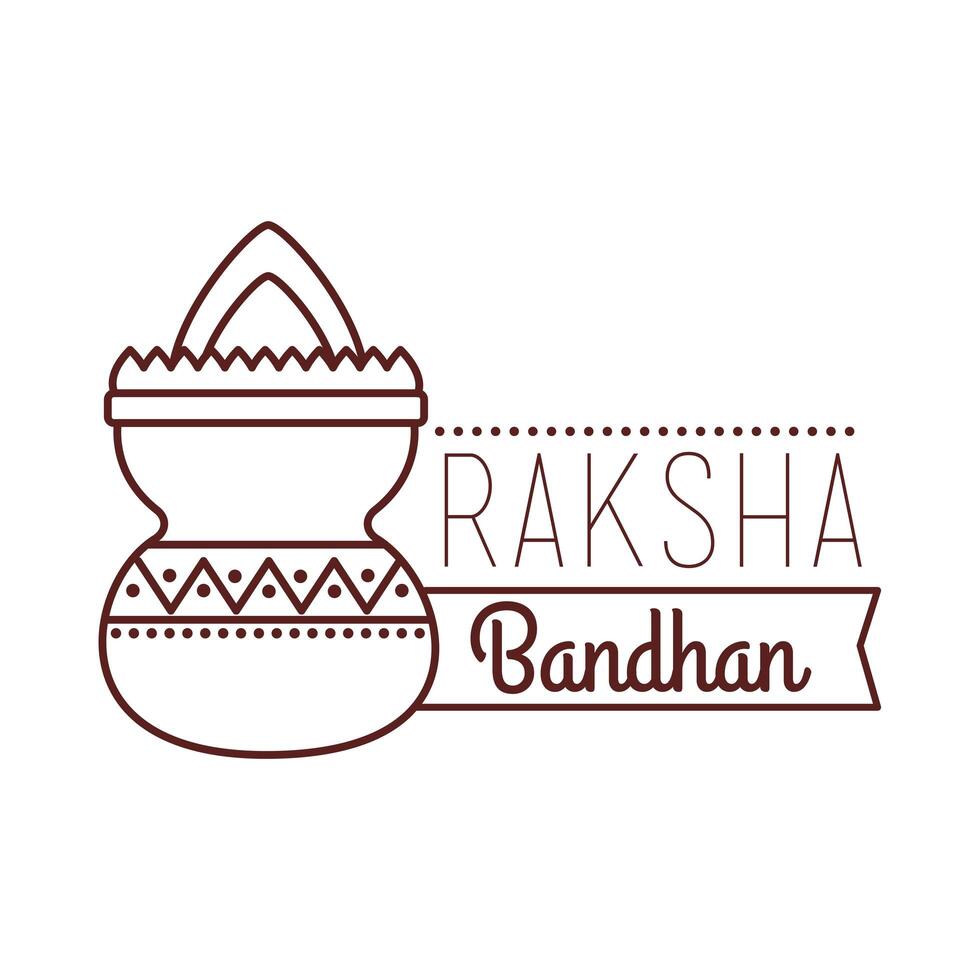 happy raksha bandhan celebration with ceramic jar line style vector