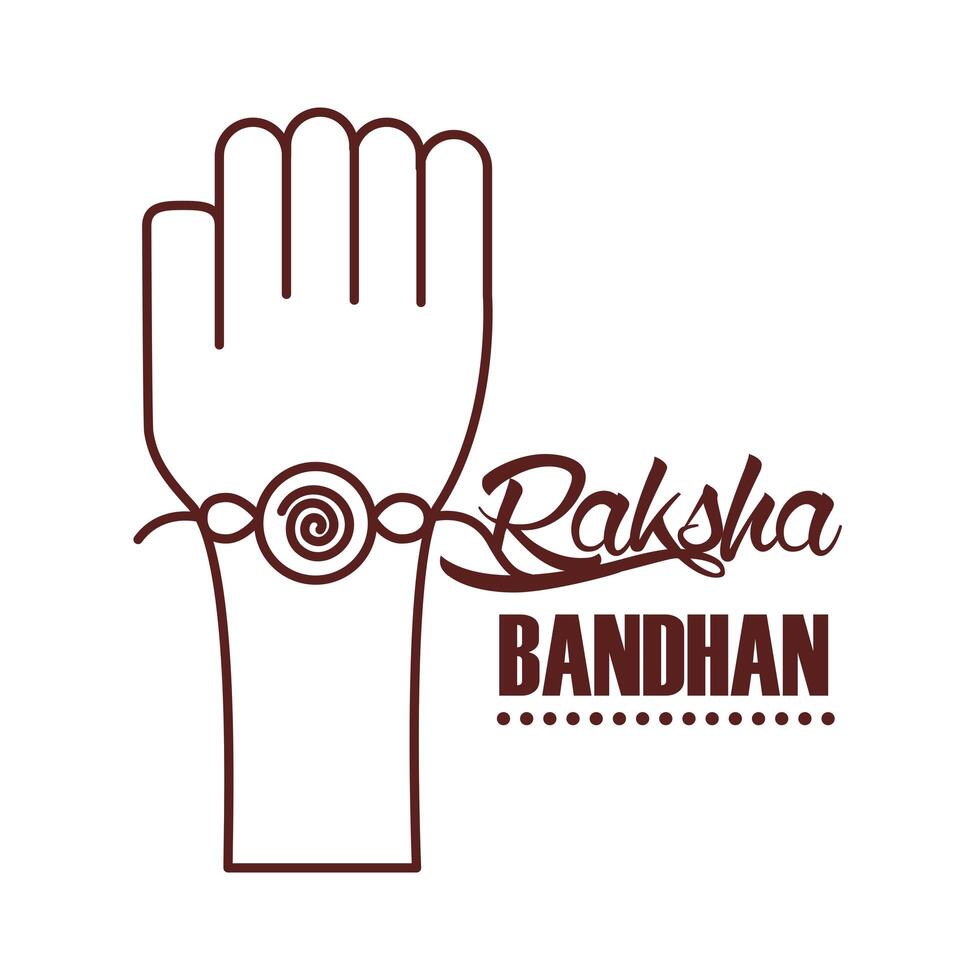 happy raksha bandhan celebration with hand using wristband line style vector