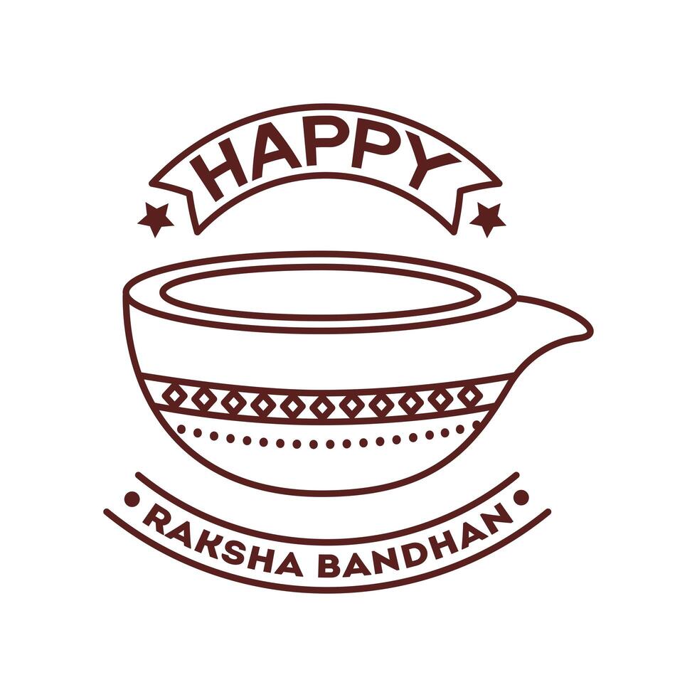 happy raksha bandhan celebration with ceramic jar line style vector