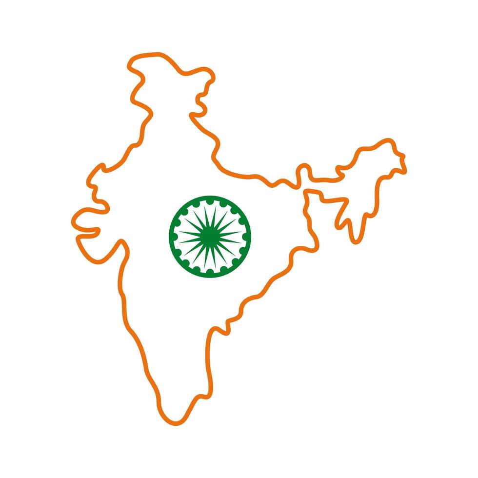 bandera de celebración del día de independencia india en icono de estilo de línea de mapa vector