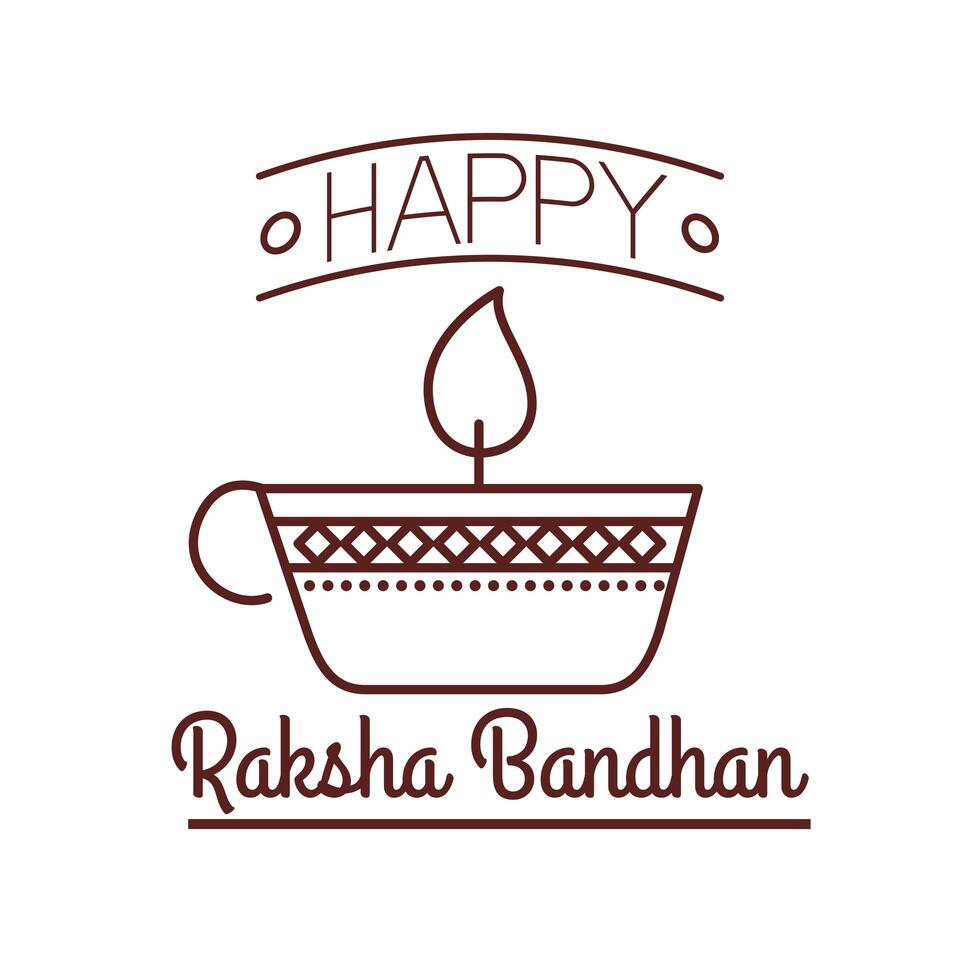 happy raksha bandhan celebration with lamp light line style vector