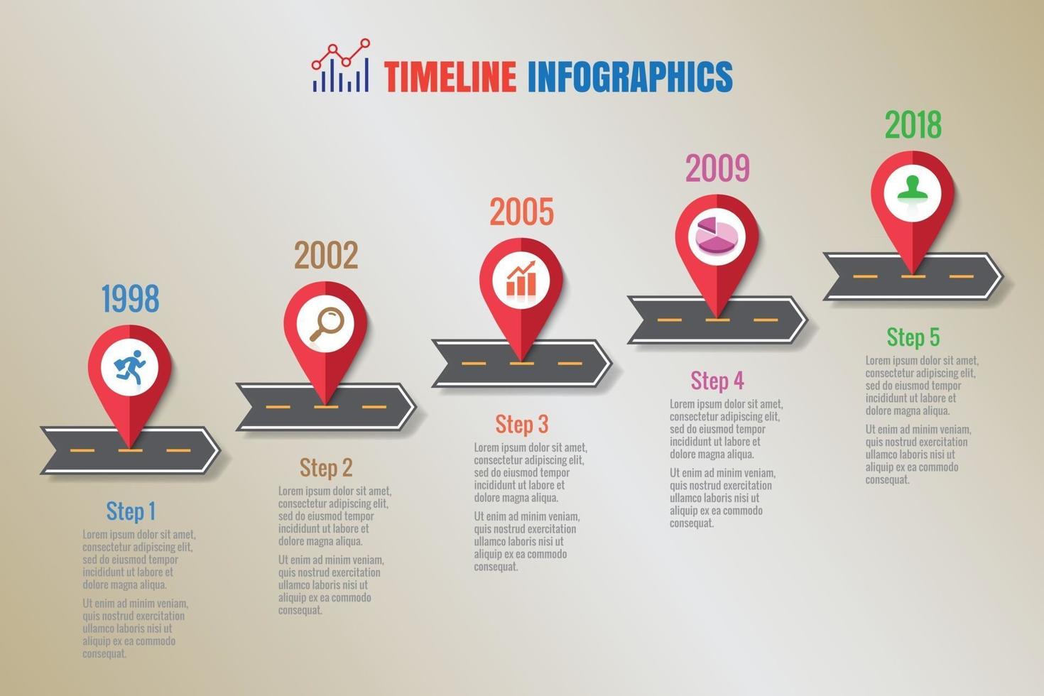 iconos de infografía de línea de tiempo de hoja de ruta empresarial vector