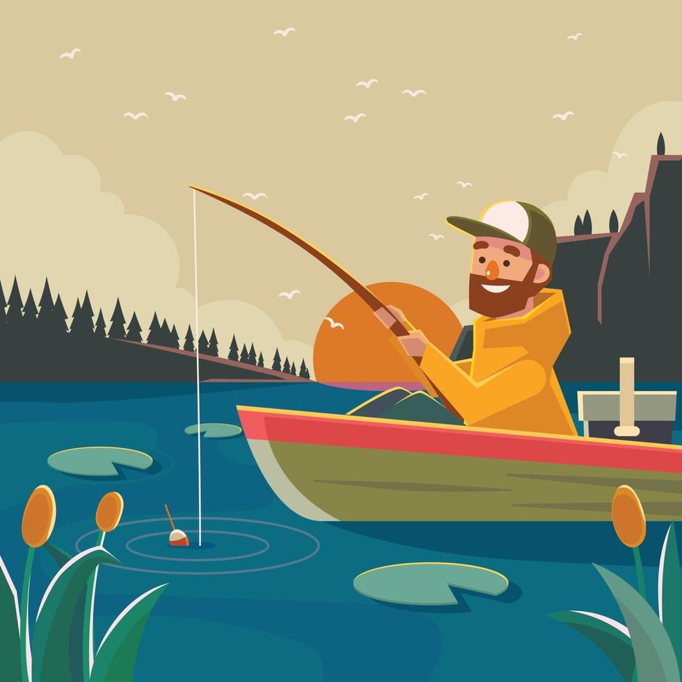 A Man Fishing At The Lake vector