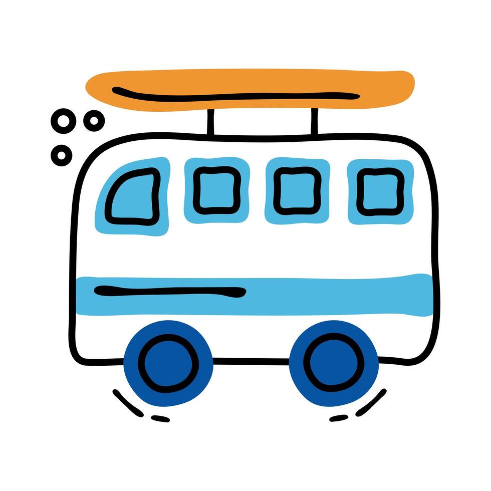 van with surfboard line and fill style vector