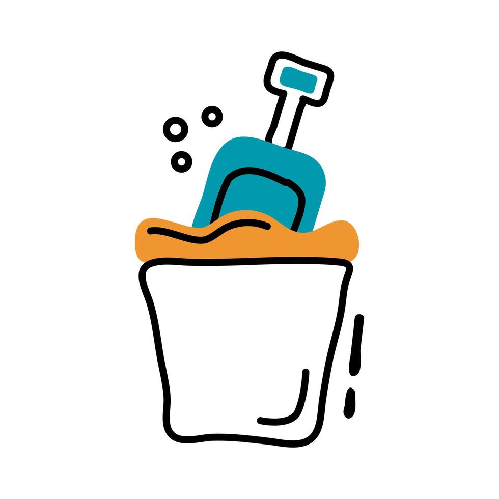 plastic shovel and bucket toy line and fill style icon vector