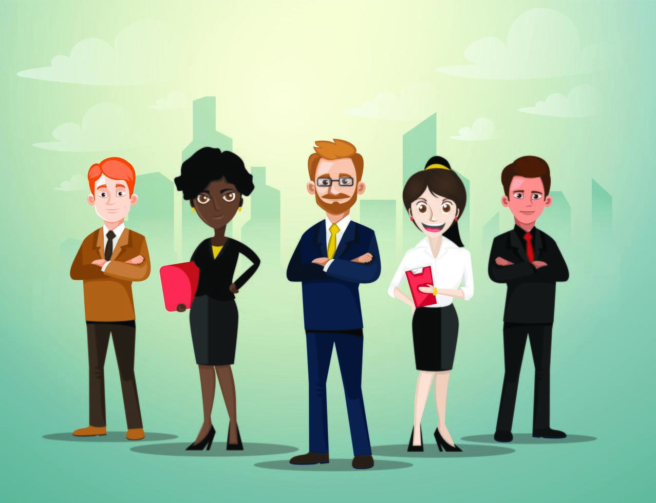 Group of diverse Business People Standing in Front of City Background vector