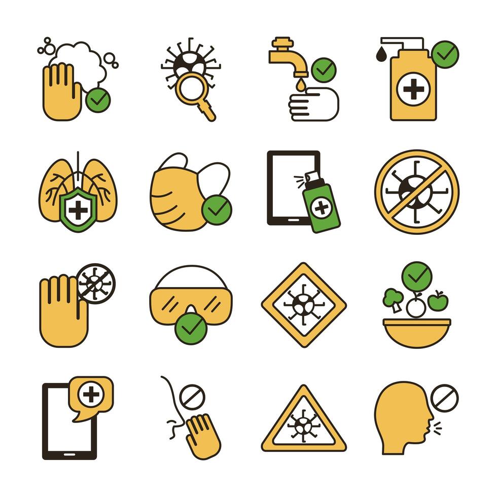 bundle of covid19 set icons vector