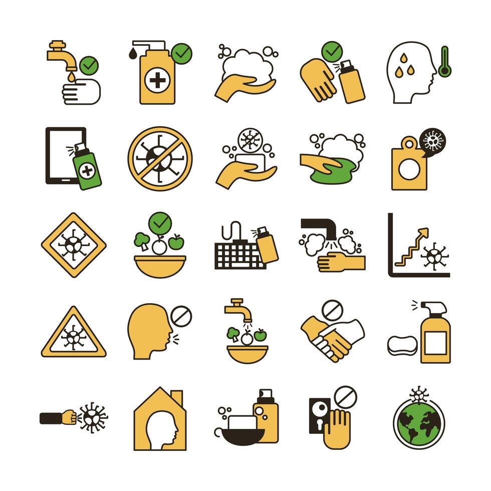 bundle of covid19 set icons vector