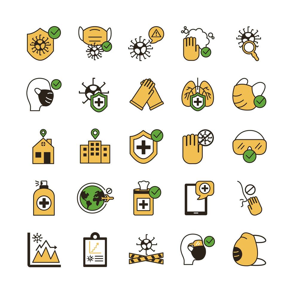 bundle of covid19 set icons vector