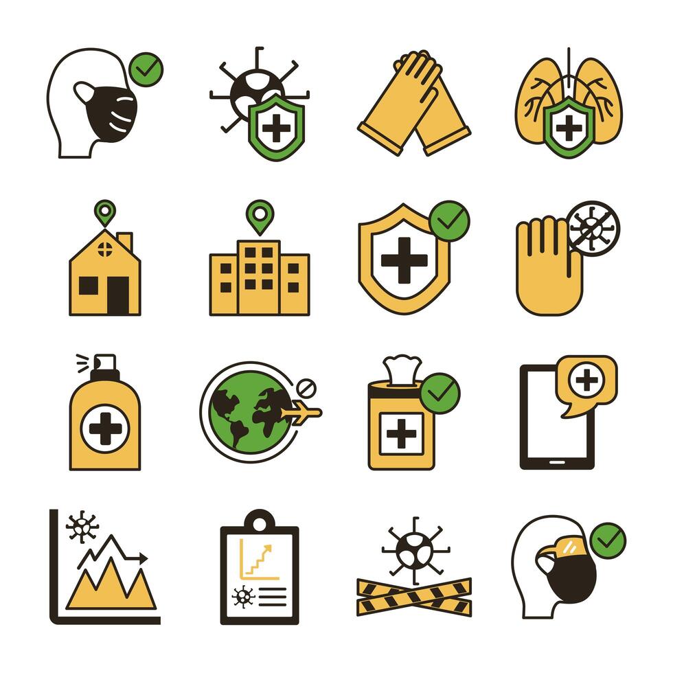 bundle of covid19 set icons vector