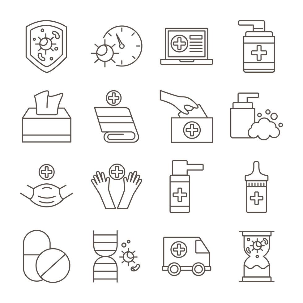 bundle of covid19 set icons vector