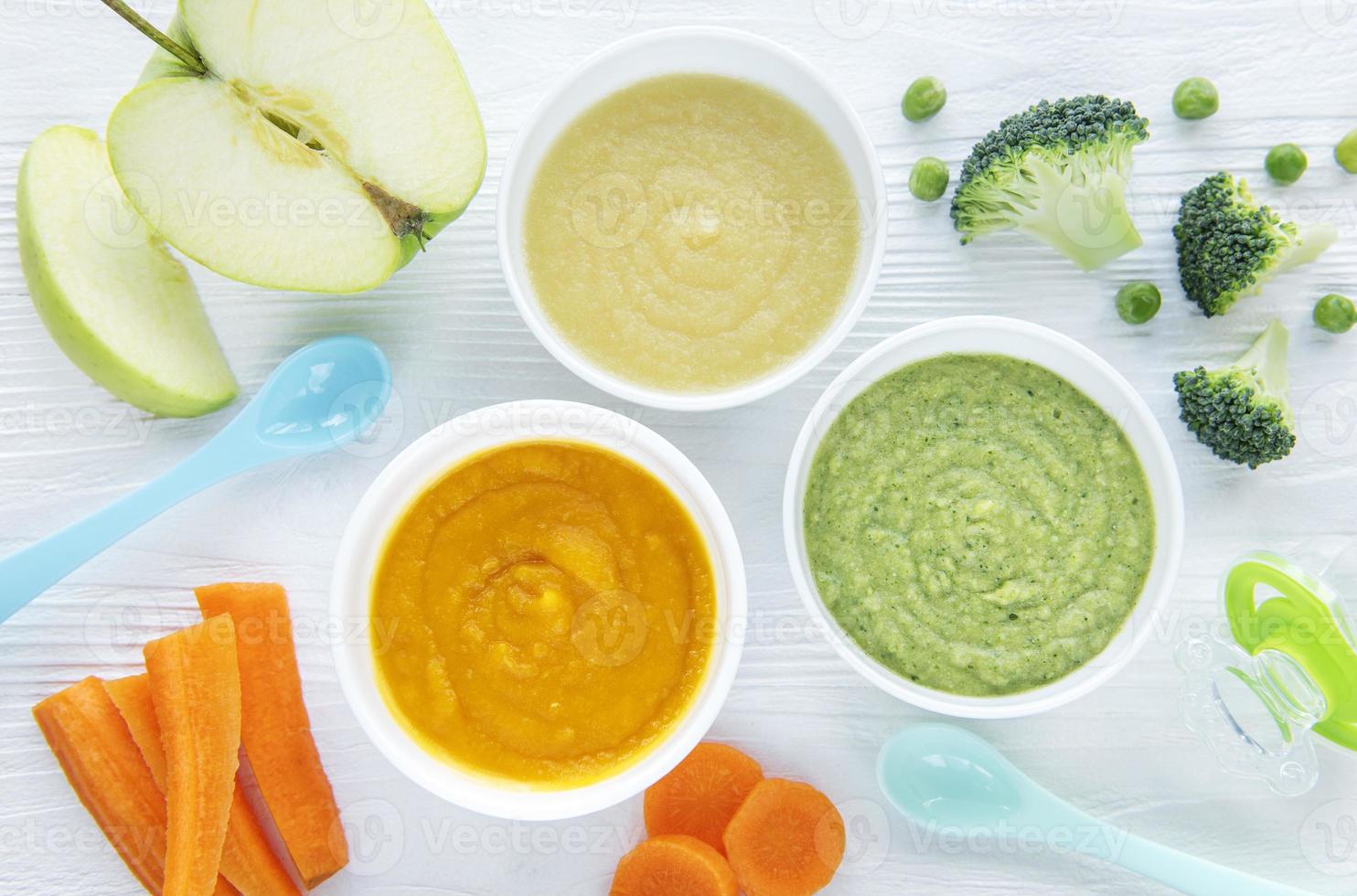 Assortment of fruit and vegetable puree photo